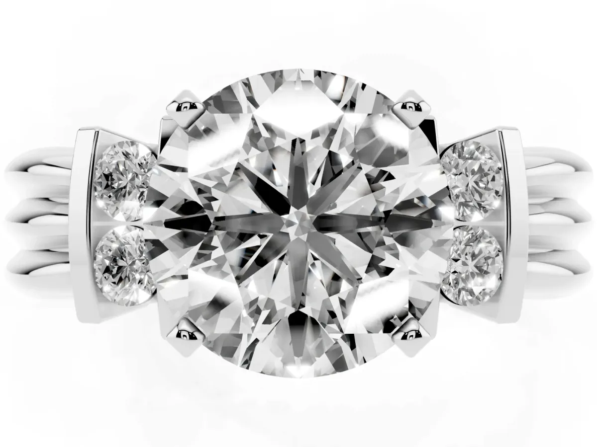 Round Cut Cut Three-Stone Channel Set Ring with Bar Prongs Silver