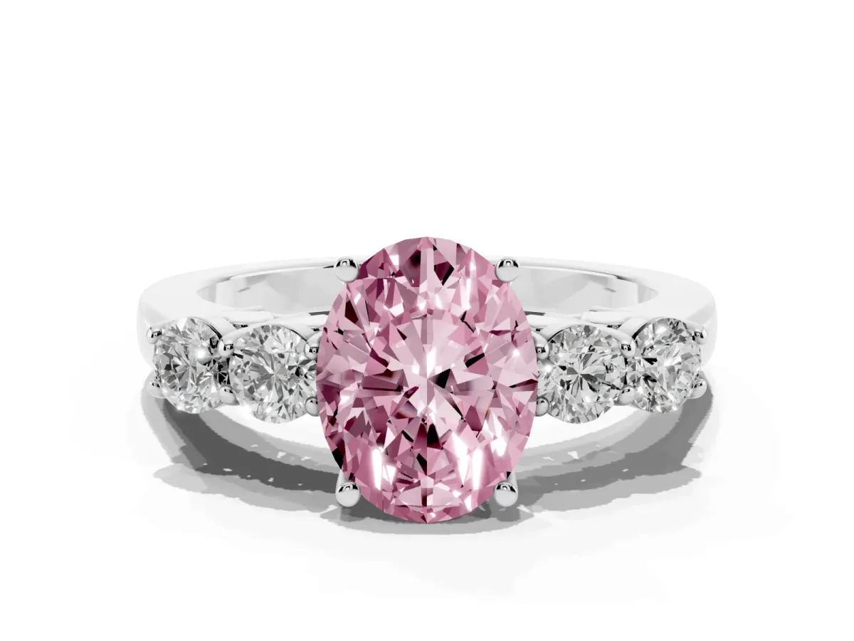 Fancy Pink Oval Cut Cut Diamond Five-Stone Prong Set White Gold Ring White gold