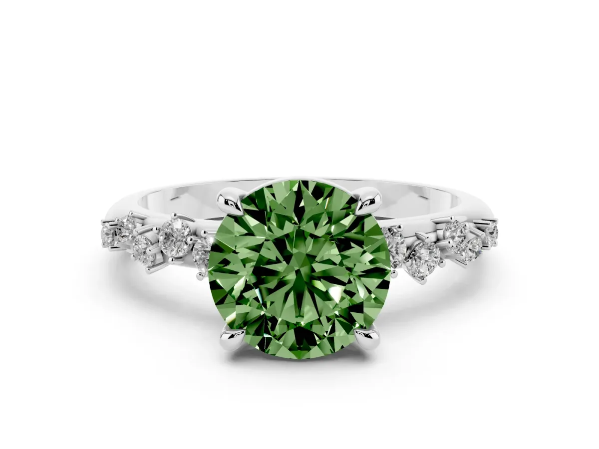 Fancy Green Round Cut Cut Diamond Vine Band with Four-Prong Setting Platinum