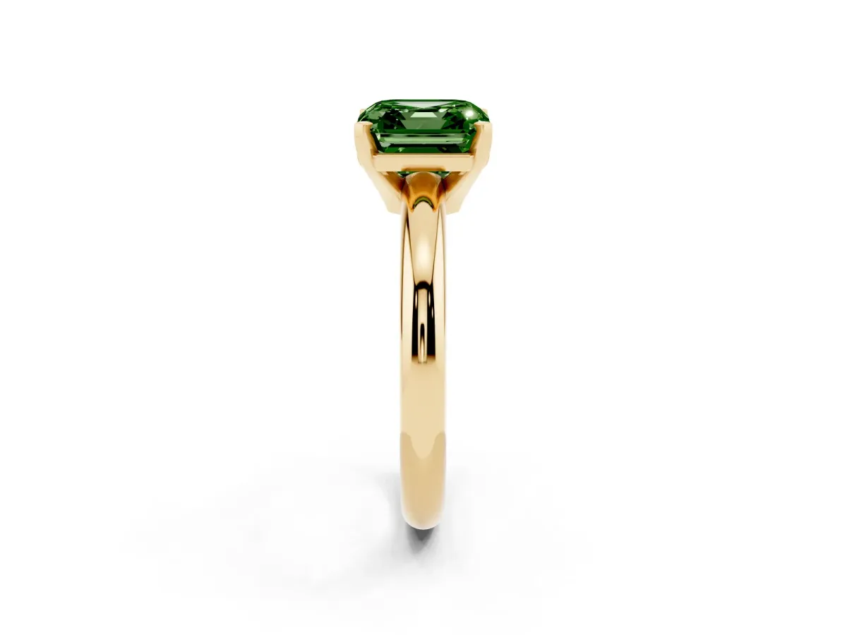 Fancy Green Asscher Cut Diamond Solitaire Engagement Ring with Round Band and Four-Prong Setting Yellow gold