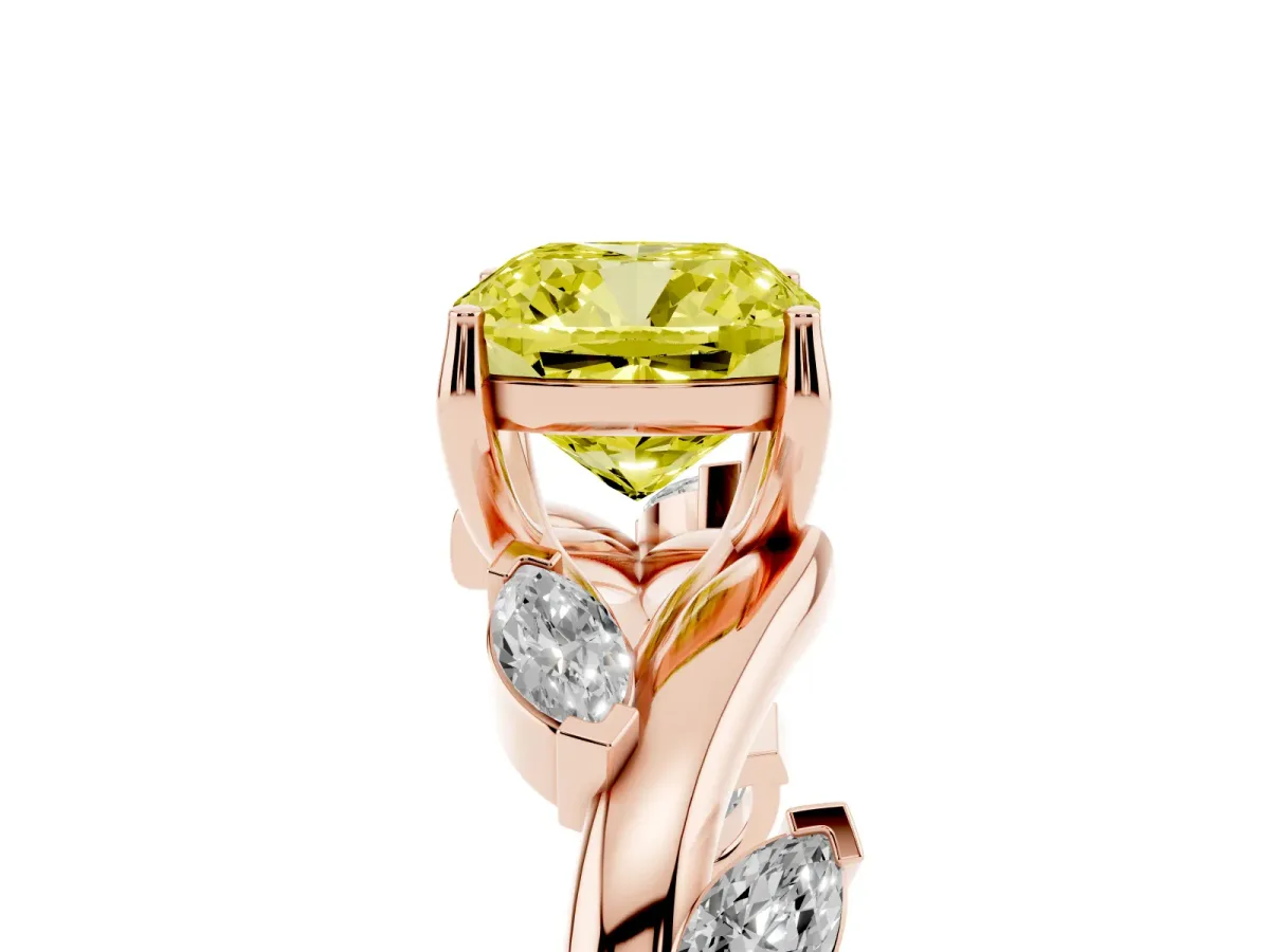 Fancy Yellow Cushion Cut Solitaire Twisted Band Marquise Accent Prong Setting Ring Rose gold