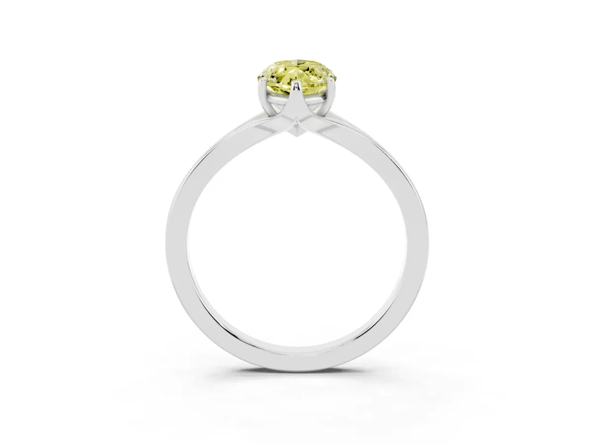 Fancy Yellow Marquise Cut Solitaire Diamond Ring with Six-Prong Setting and Tapered Band Silver
