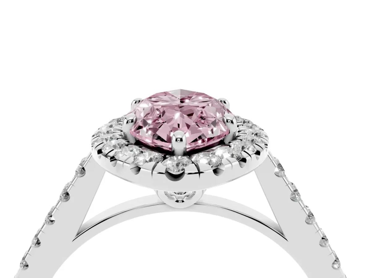 Fancy Pink Marquise Cut Halo Pavé Diamond Engagement Ring with Four-Prong Setting Platinum
