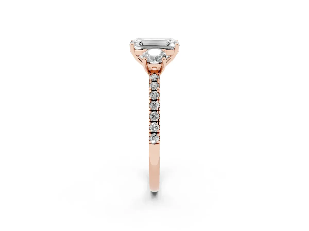 Three-Stone Emerald Cut Cut Diamond Pavé Band with Prong Setting Rose gold