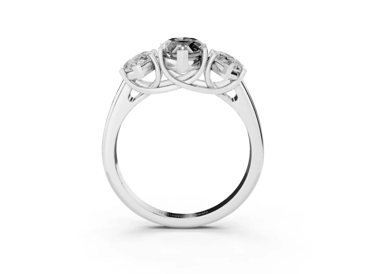 Fancy Black Three-Stone Marquise Cut Diamond Engagement Ring with Prong Setting White gold