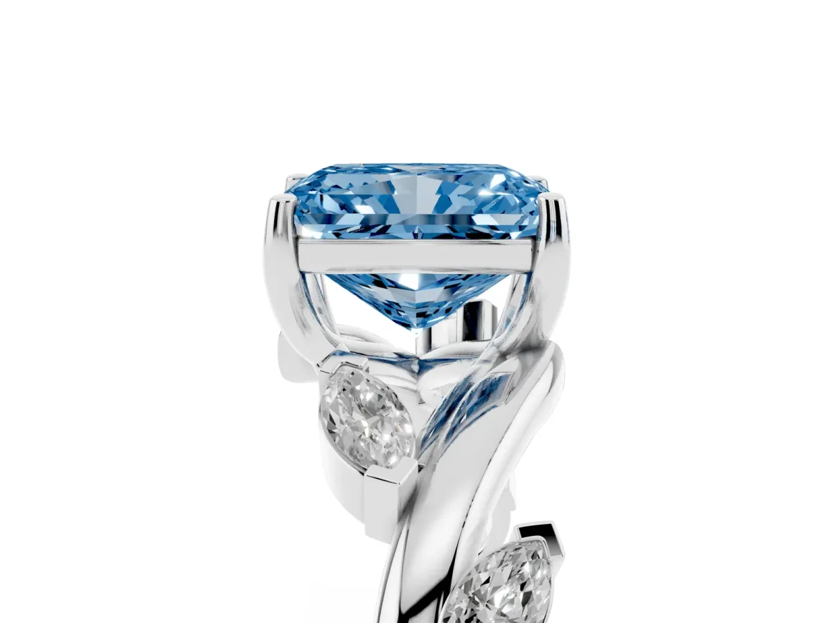 Fancy Blue Radiant Cut Solitaire Twisted Band Marquise Accent Prong Setting Ring Platinum
