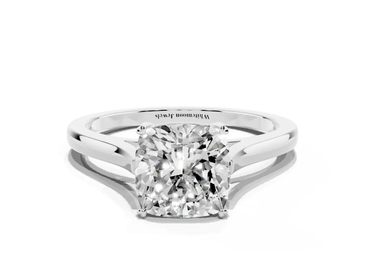 Cushion Cut Solitaire Heart Prong Engagement Ring with Tapered Band White gold