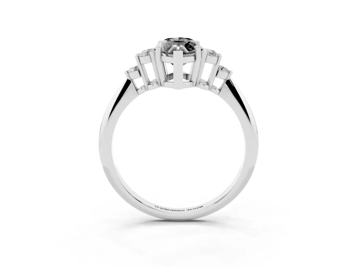 Fancy Black Marquise Cut Cut Diamond Cluster Ring with Solitaire Band and Four-Prong Setting Silver