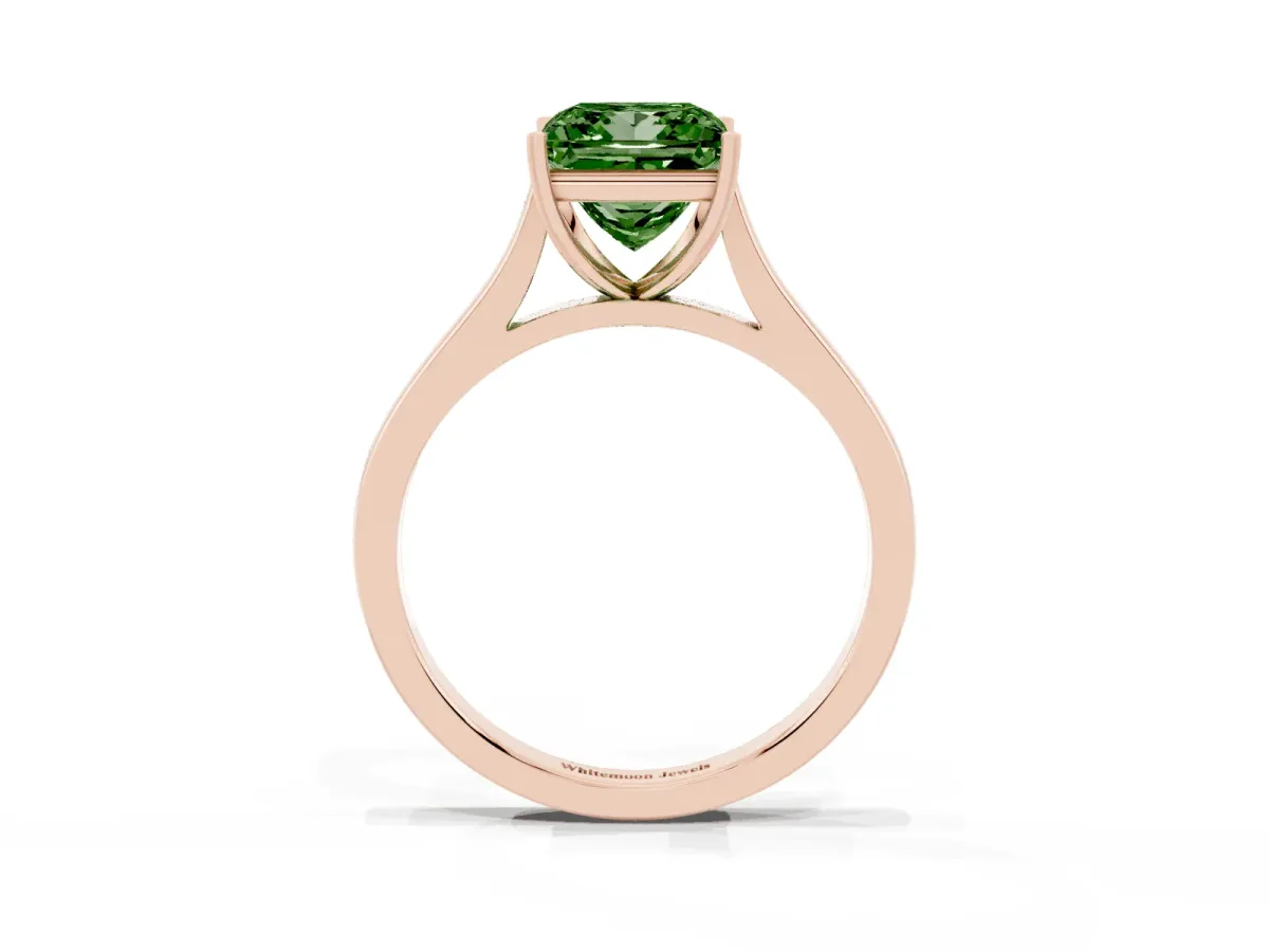 Fancy Green Princess Cut Solitaire Heart Prong Engagement Ring with Tapered Band Rose gold