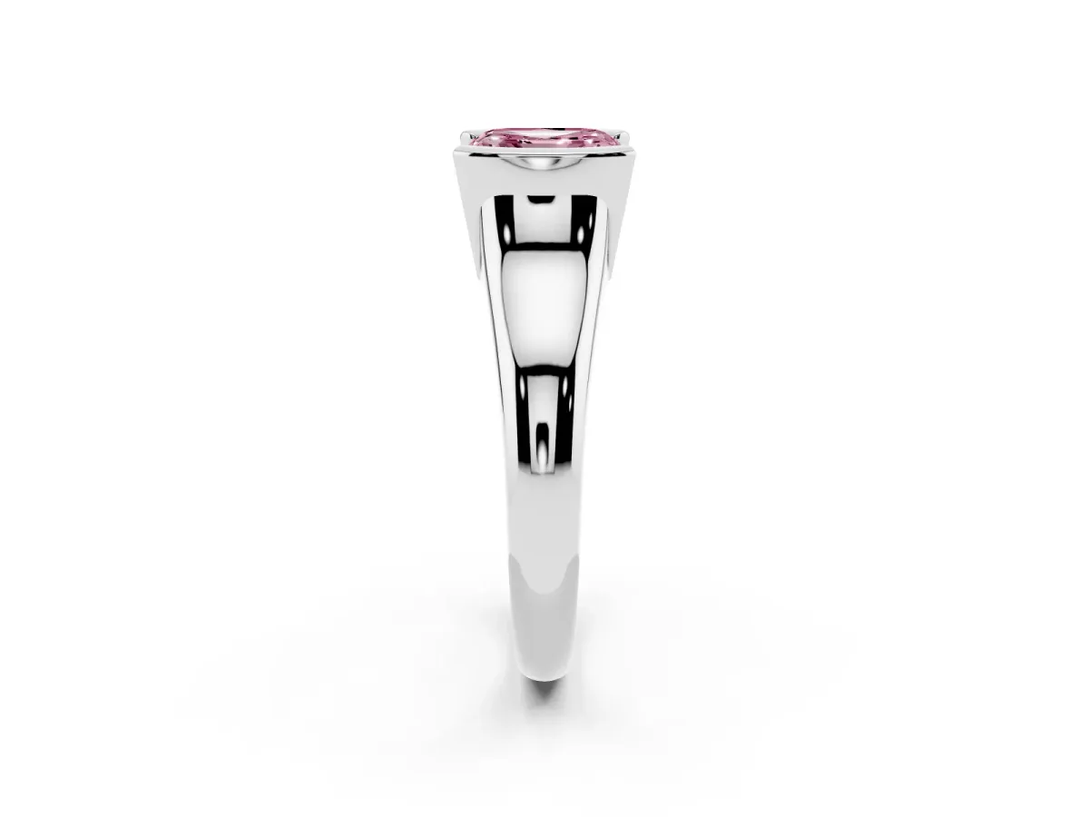 Fancy Pink Asscher Cut Solitaire Tension Set Diamond Ring with Split Shank Band Platinum
