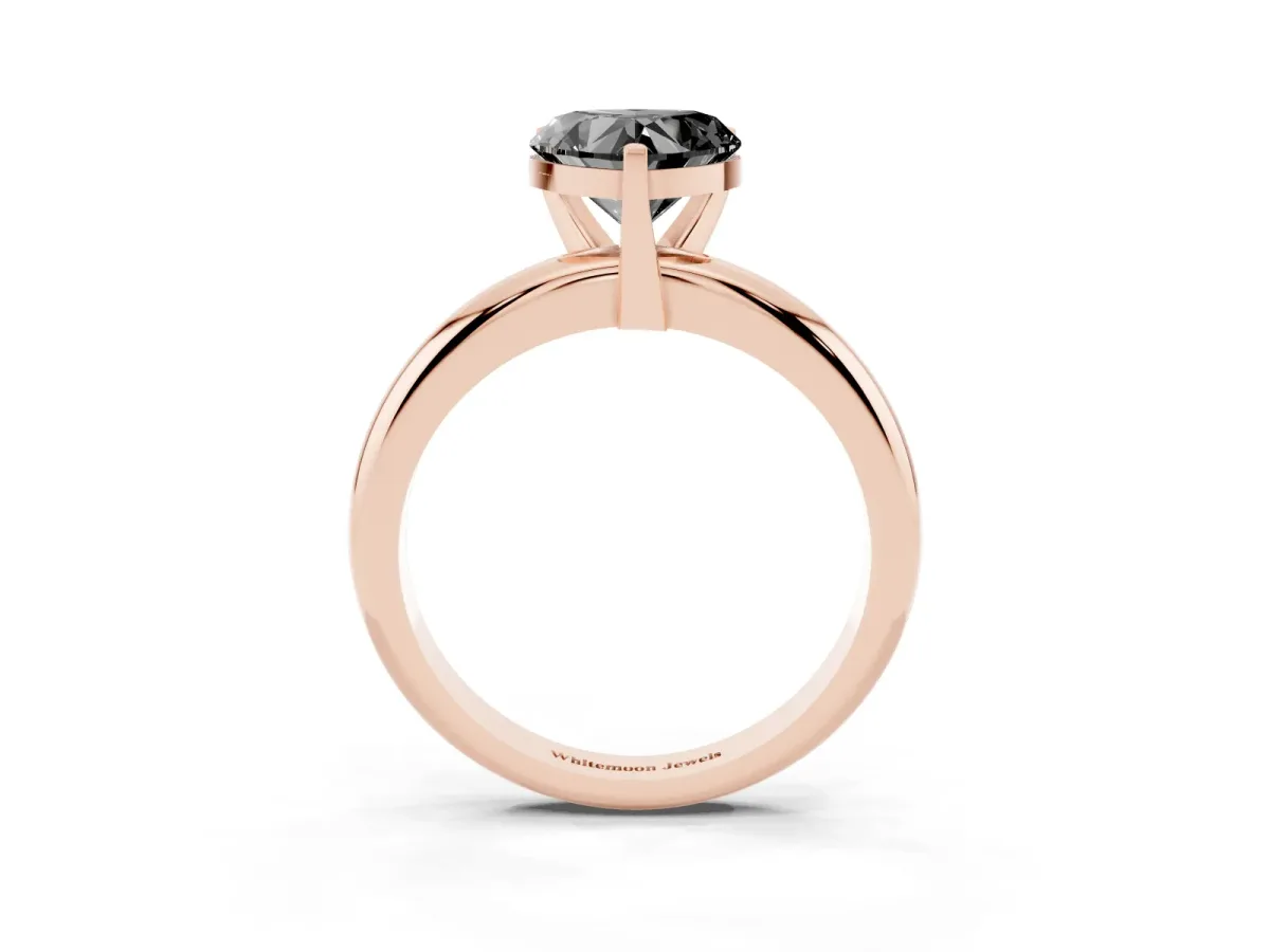 Fancy Black Heart Cut Diamond Solitaire Engagement Ring with Round Band and Four-Prong Setting Rose gold