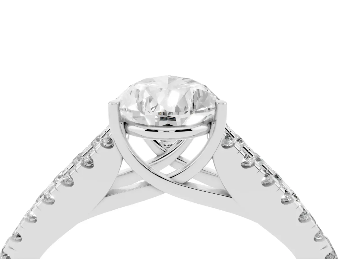 Pear Cut Diamond Split Shank Engagement Ring with Round Pavé and Prong Setting Silver