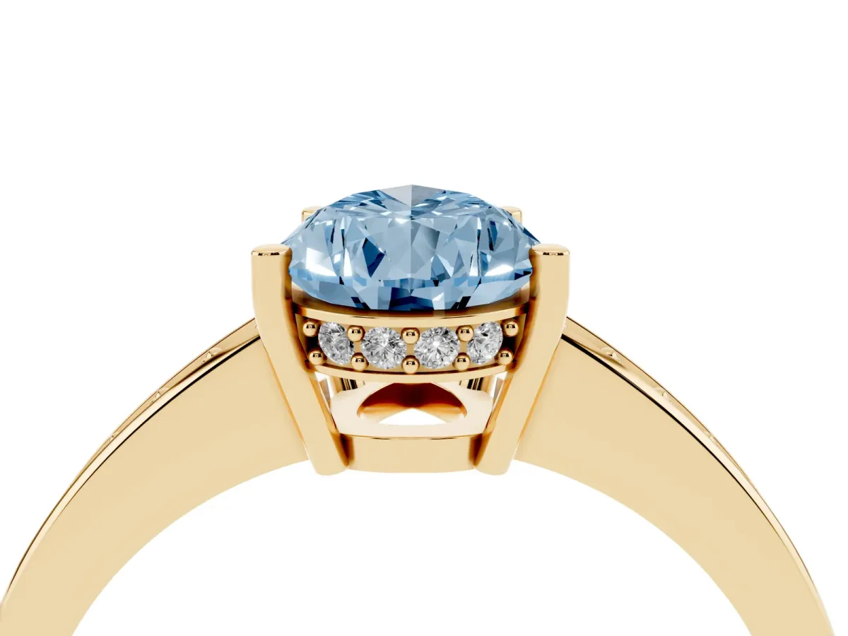 Fancy Blue Pear Cut Solitaire Pavé Band Prong Setting Ring Yellow gold