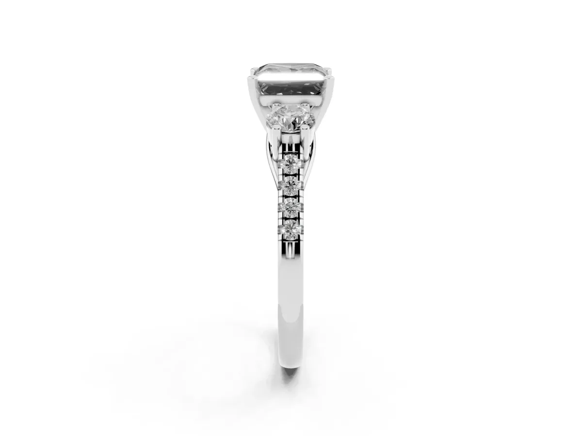 Fancy Black Three-Stone Princess Cut Diamond Pavé Band with Four-Prong Setting Silver