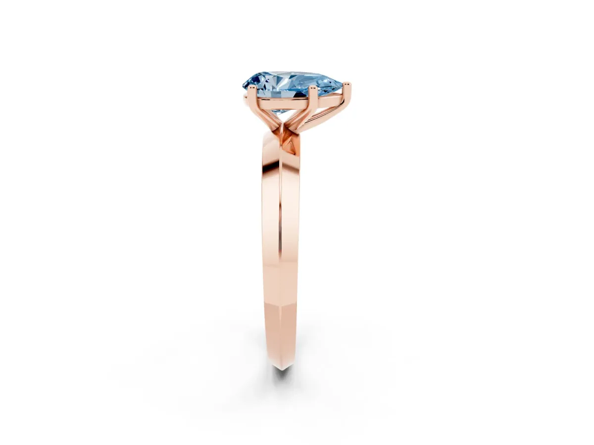 Fancy Blue Pear Cut Cut Solitaire Engagement Ring with Flat Band and Four-Prong Setting Rose gold