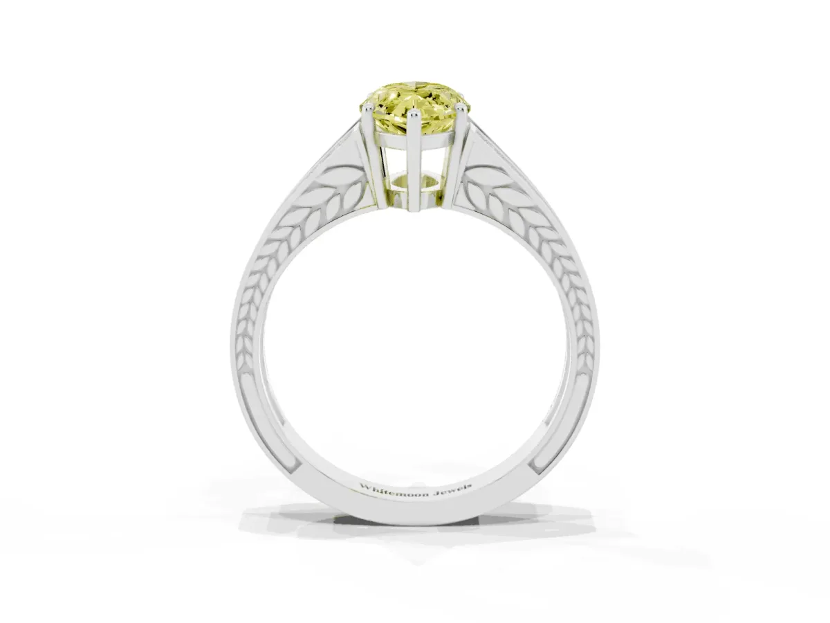 Fancy Yellow Marquise Cut Diamond Split Shank Ring with Pavé Band and Four-Prong Setting Platinum