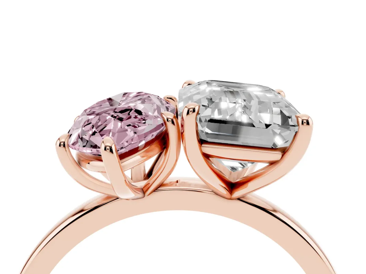 Fancy Pink Marquise Cut and Emerald Cut Toi Moi Ring with Prong Setting Rose gold