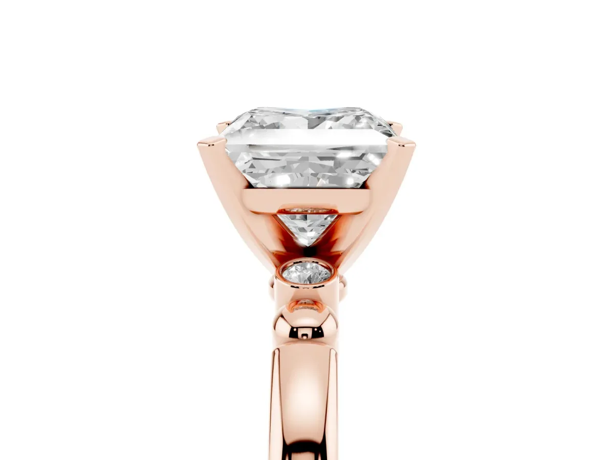 Princess Cut Solitaire Beaded Band with Four-Prong Setting Rose gold