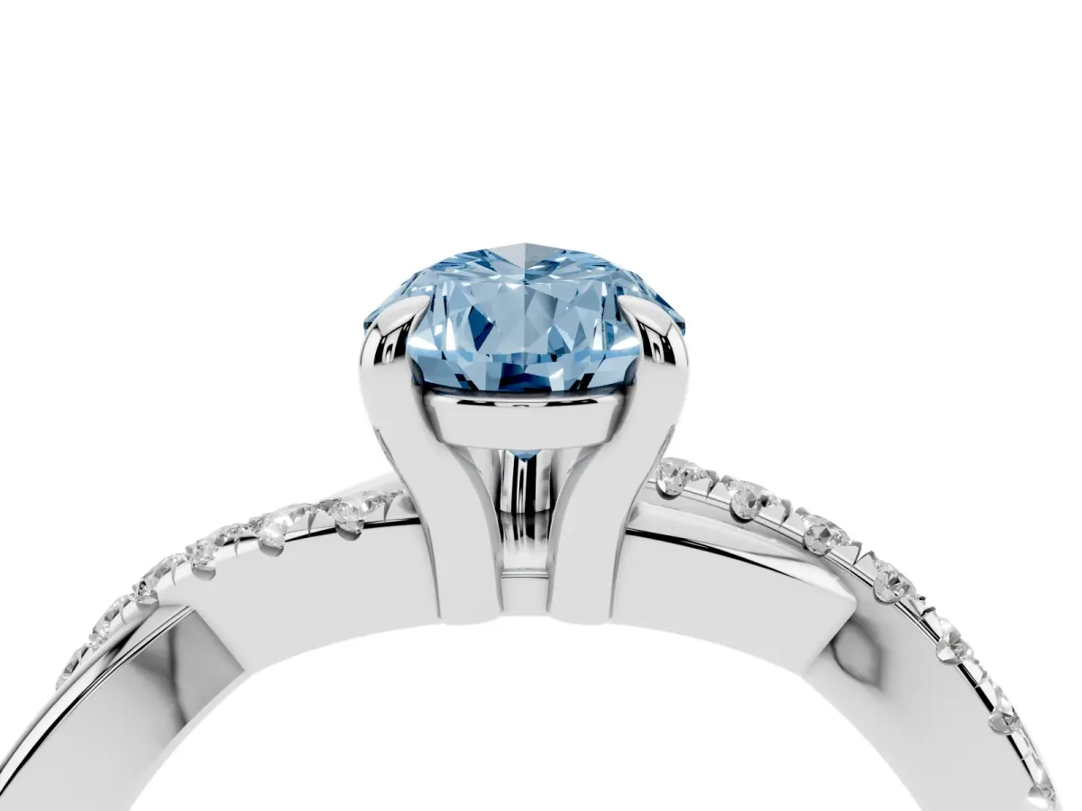 Fancy Blue Pear Cut Cut Diamond Twist Band Solitaire with Prong Setting Silver
