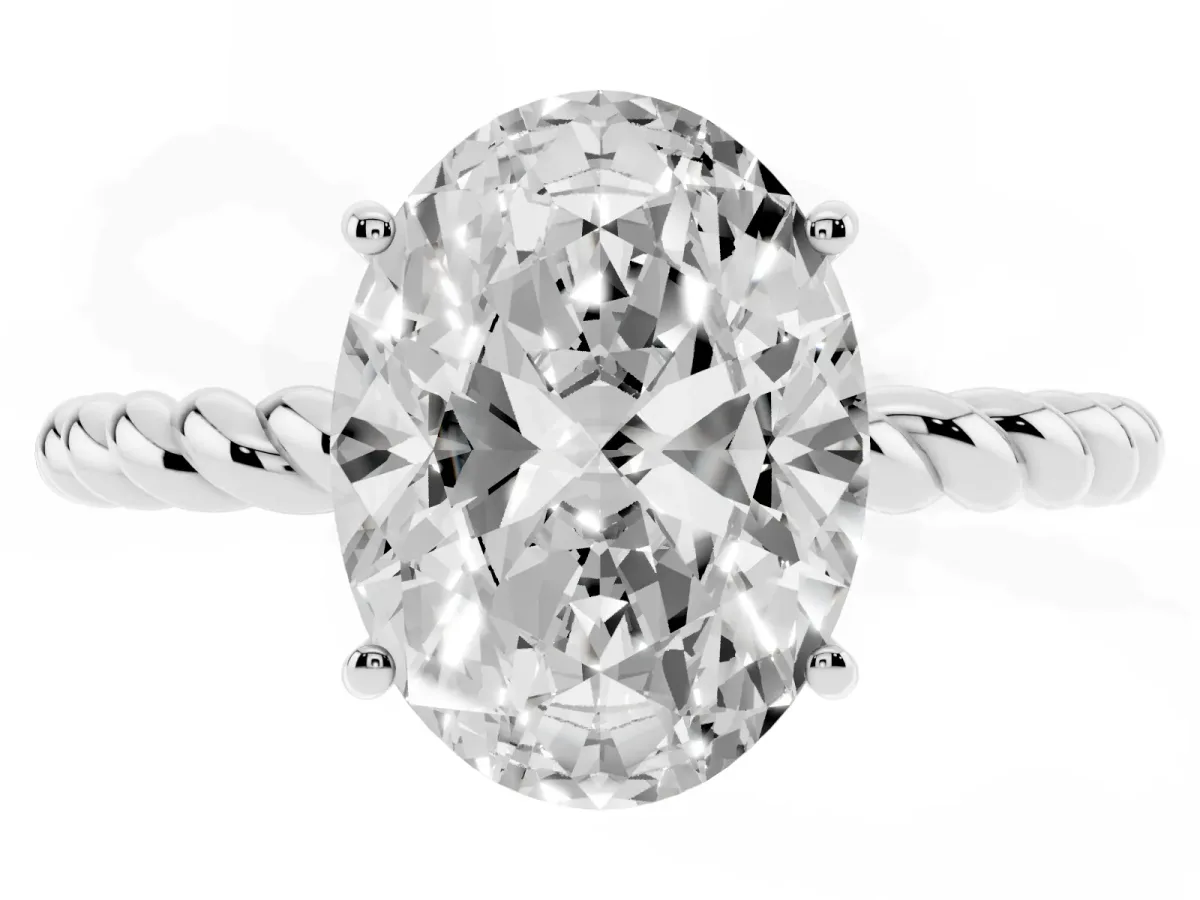 Oval Cut Solitaire Twisted Band 4-Prong Ring Silver