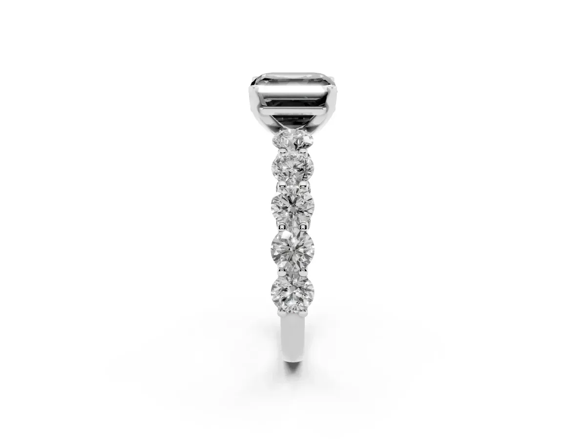 Fancy Black Asscher Cut Diamond Prong Setting with Side Stones on a Pave Band Silver