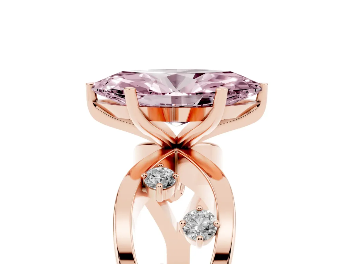 Fancy Pink Marquise Cut Cut Solitaire Diamond with Side Stones on Criss-Cross Band and Four-Prong Setting Rose gold