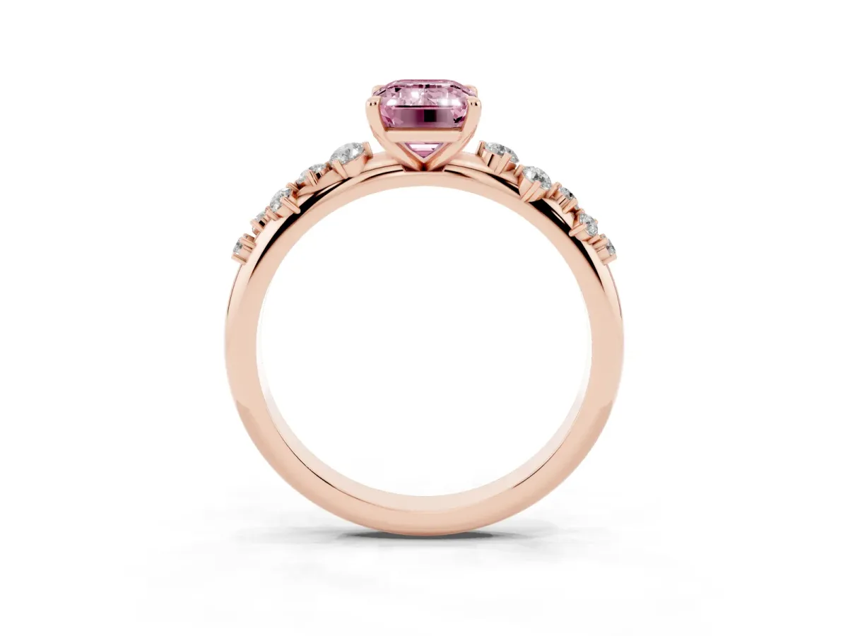 Fancy Pink Emerald Cut Diamond Cluster Prong-Set Solitaire Ring Rose gold