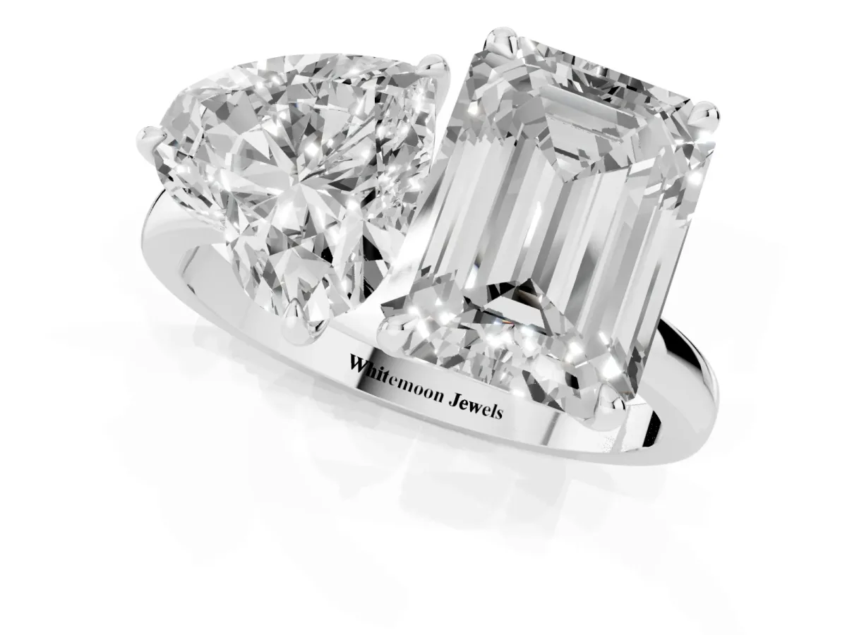Heart Cut and Emerald Cut Toi Moi Ring with Prong Setting Platinum