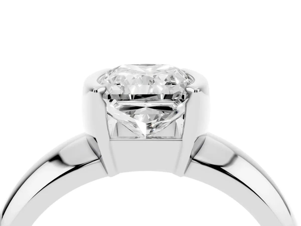 Radiant Cut Solitaire Tension Set Diamond Ring with Wide Band Platinum