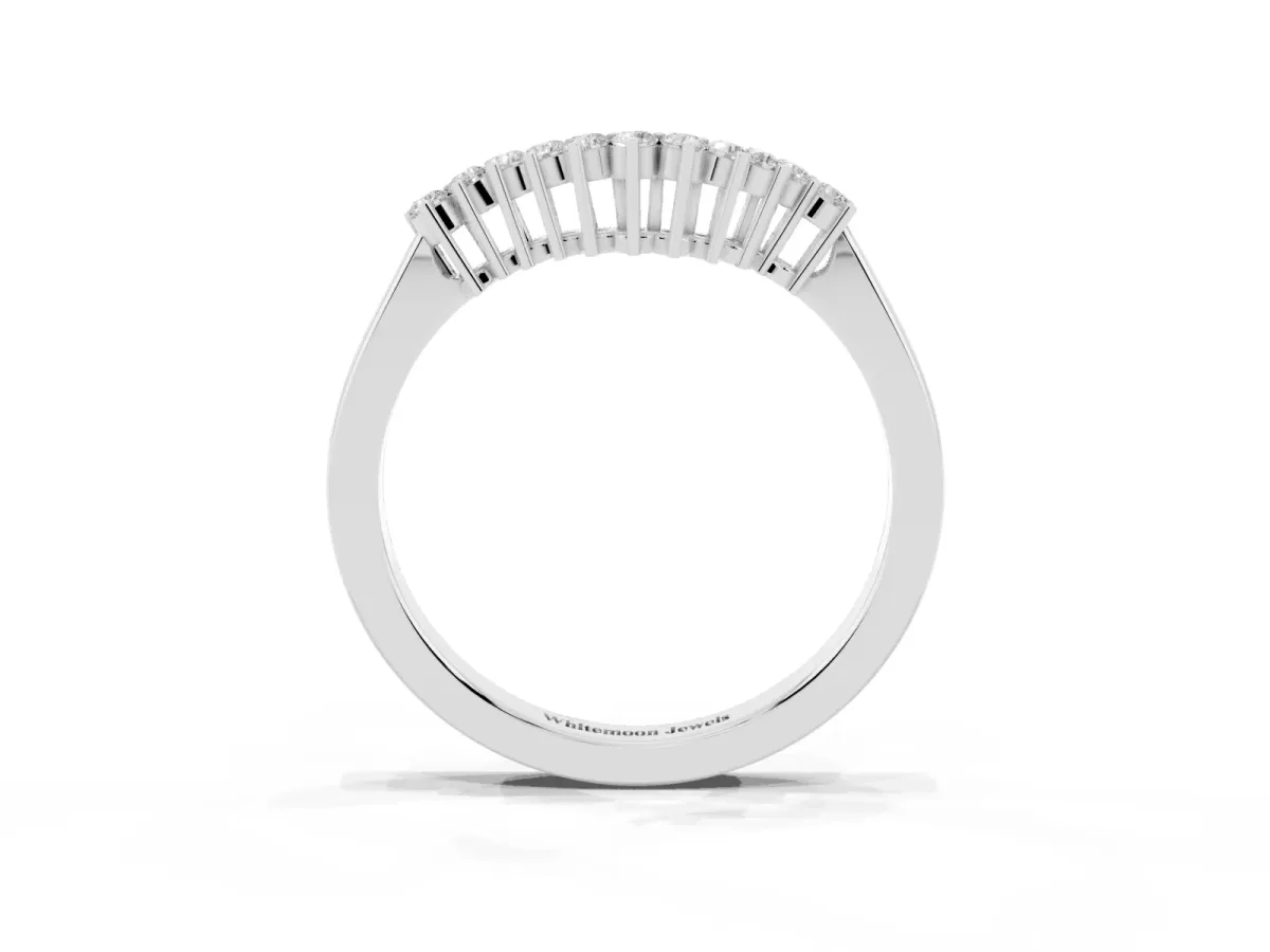 Round Diamond V-Shaped White Gold Band with Prong Setting Platinum