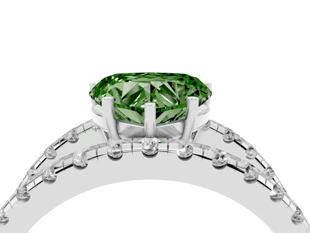 Fancy Green Heart Cut Solitaire Split Shank Pave Diamond Ring Platinum