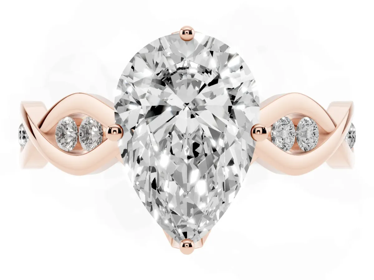 Pear Cut Solitaire Twist Band with Leaf Prong Setting Rose gold