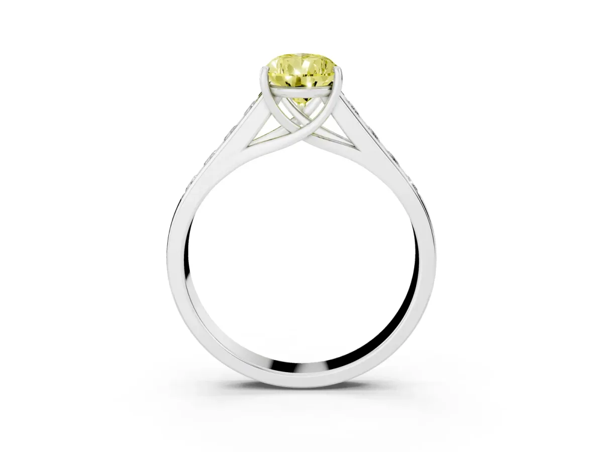 Fancy Yellow Pear Cut Brilliant Channel-Set Solitaire Ring with Four-Prong Setting Silver