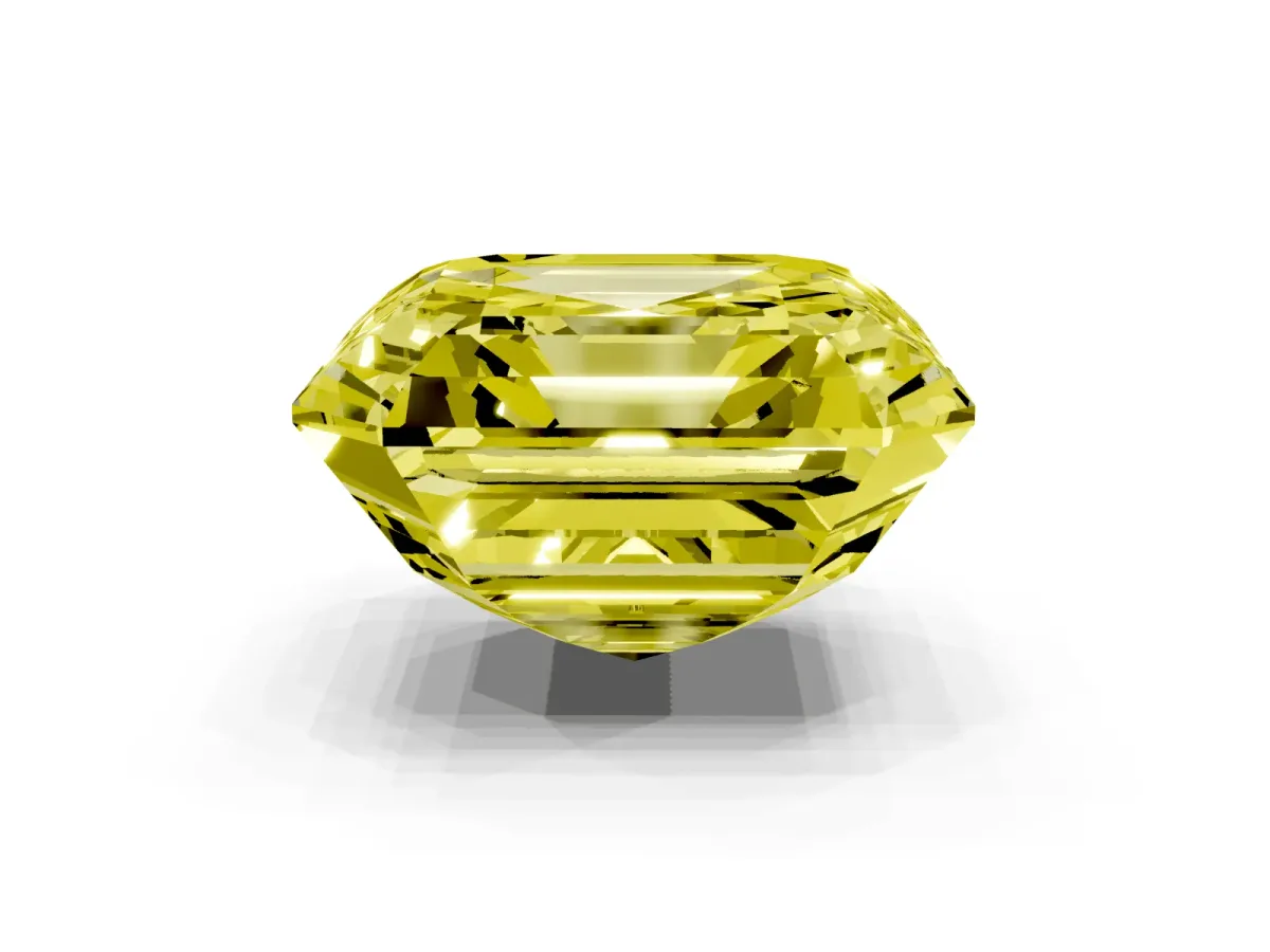 Fancy Yellow Asscher Cut Halo Diamond Ring with Milgrain Edge and Round Prong Setting Silver
