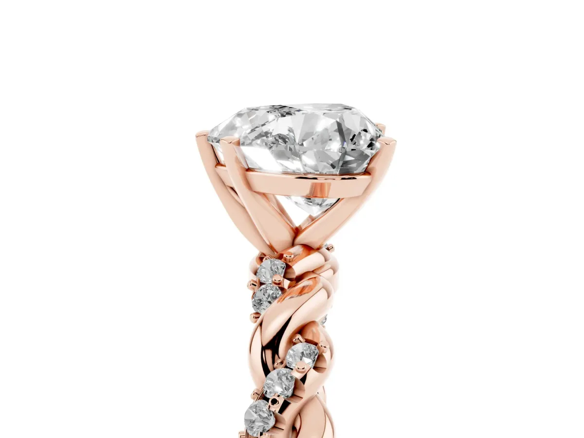 Heart Cut Diamond Solitaire Ring with Twisted Band and Pavé Accents Rose gold