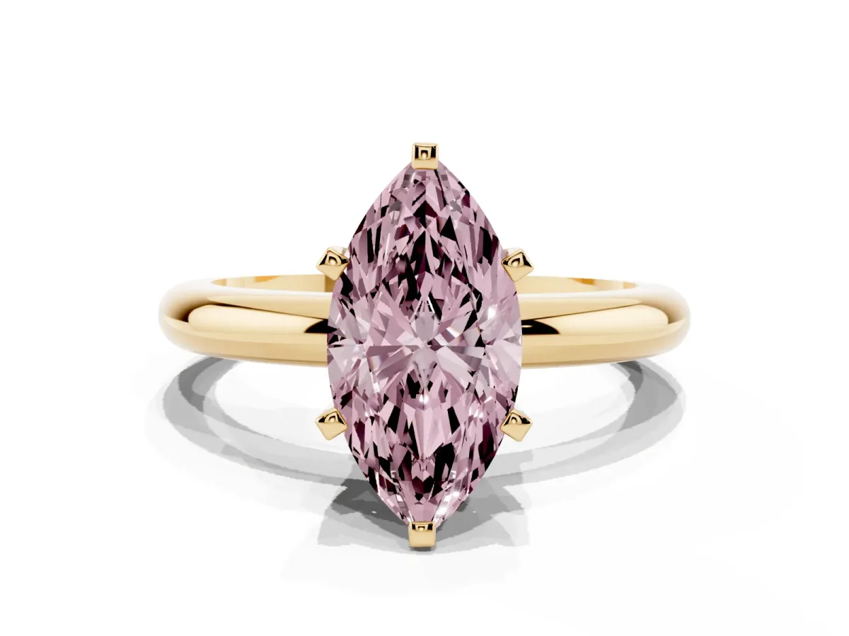 Fancy Pink Marquise Cut Diamond Solitaire Engagement Ring with Round Band and Four-Prong Setting Yellow gold