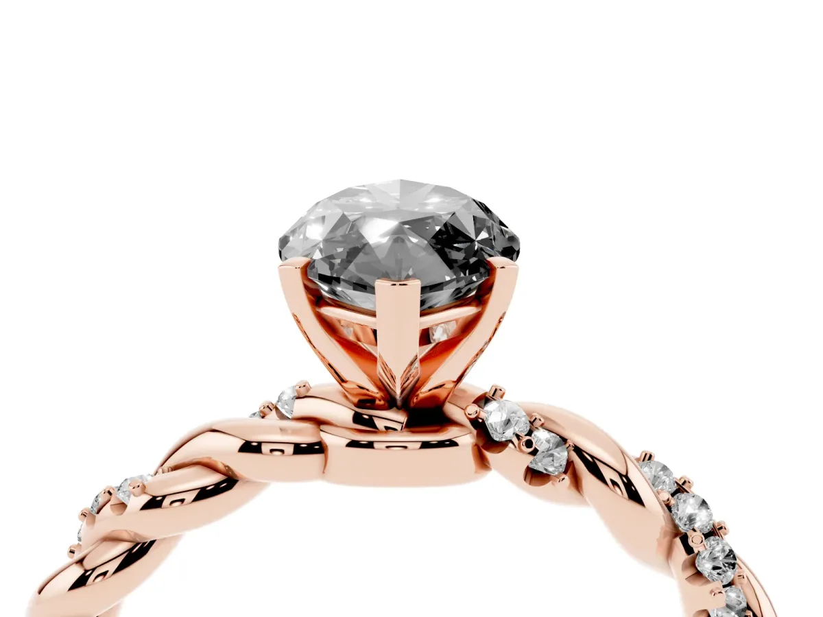 Fancy Black Marquise Cut Diamond Solitaire Ring with Twisted Band and Pavé Accents Rose gold