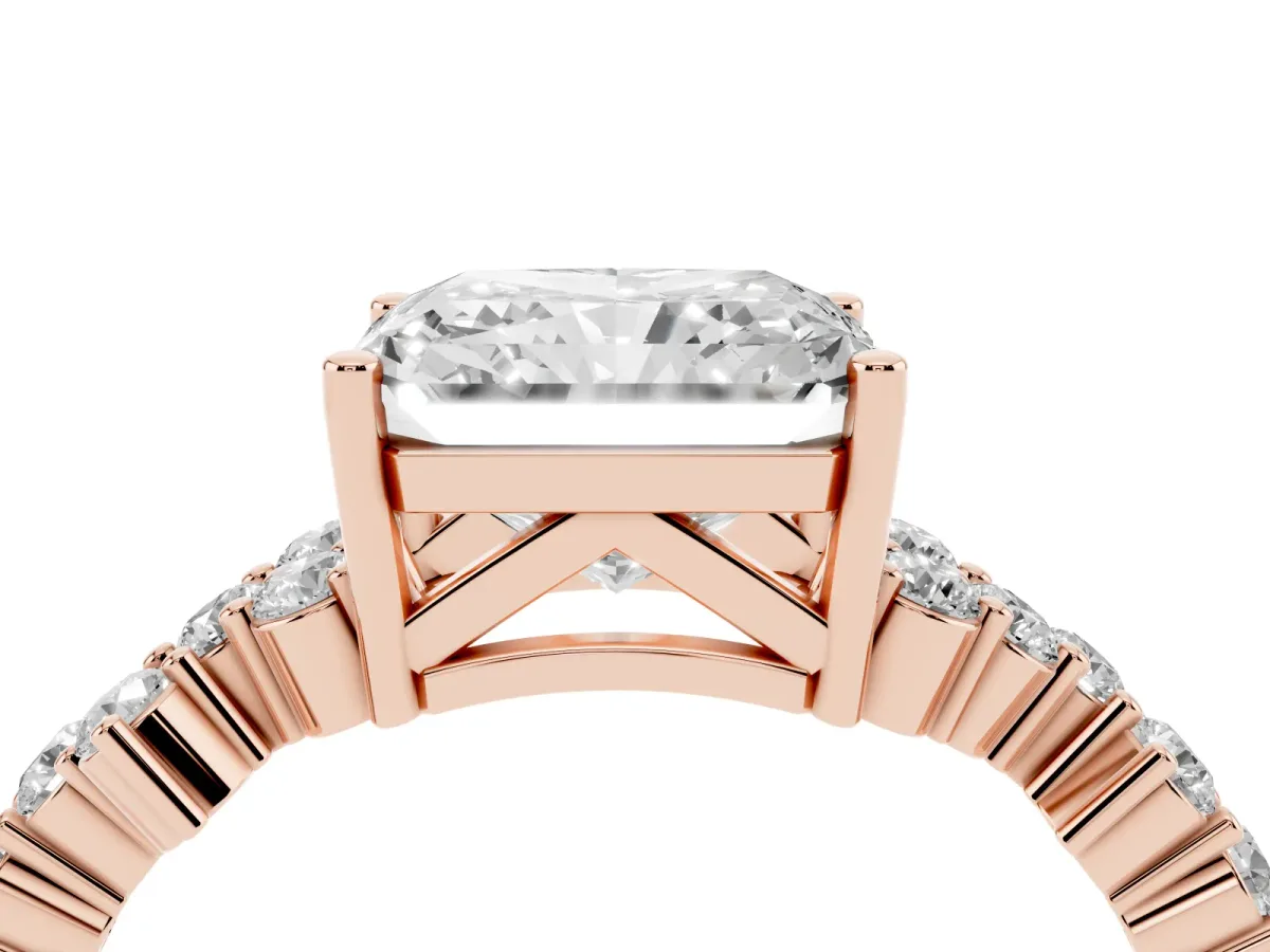 Radiant Cut Diamond Scattered Round Accent Ring with Prong Setting Rose gold
