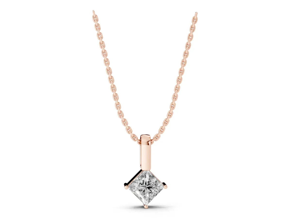 Princess Cut Bezel Set Diamond Pendant Rose gold