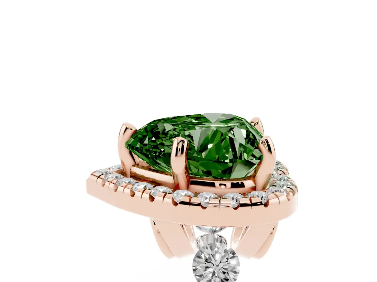 Fancy Green Heart Cut Halo Pavé Diamond Engagement Ring with Four-Prong Setting Rose gold