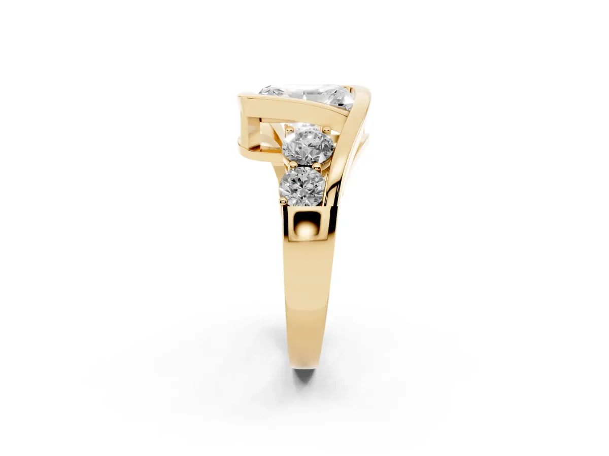 Bezel Set Radiant Cut Diamond Bypass Ring with Round Accents Yellow gold