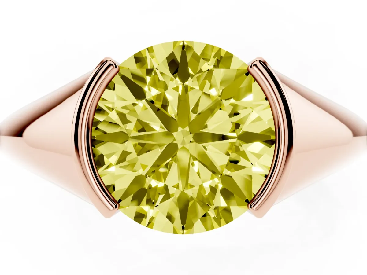 Fancy Yellow Round Cut Solitaire Tension Set Diamond Ring Rose gold