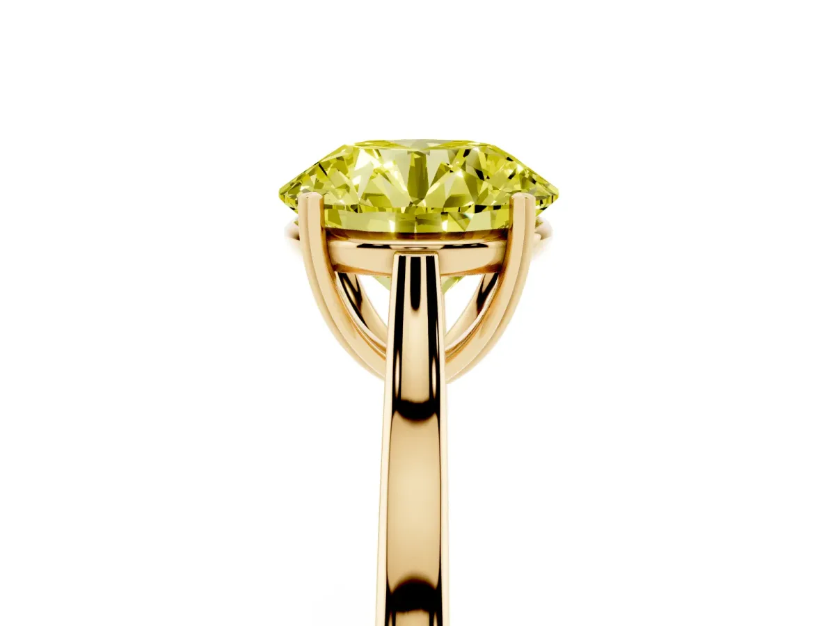 Fancy Yellow Round Cut Solitaire Heart Prong Engagement Ring with Tapered Band Yellow gold