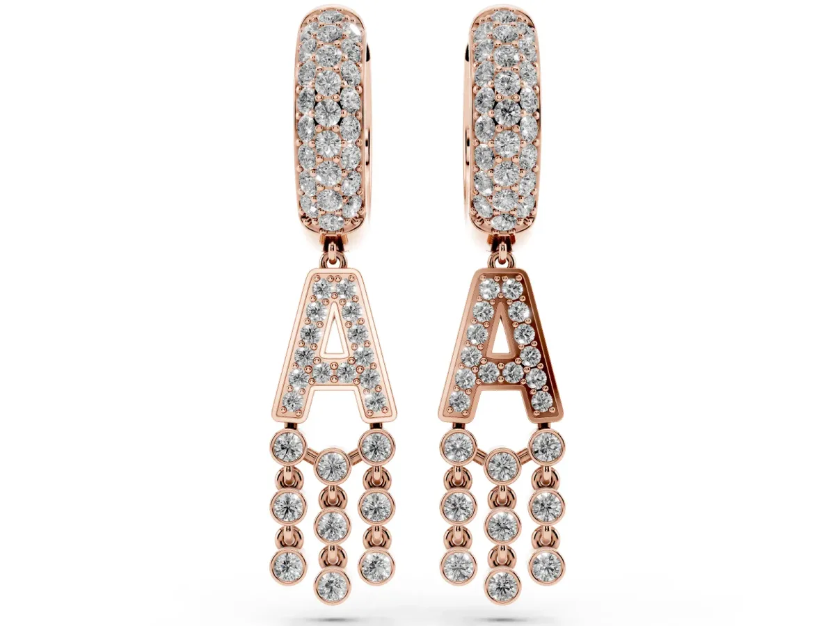 Round Diamond Initial A Huggie Hoop Earrings Rose gold