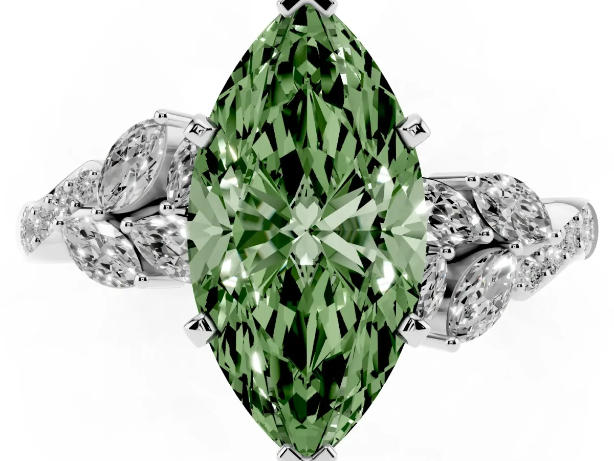 Fancy Green Marquise Cut Solitaire Marquise Twist Band with Six-Prong Setting Silver