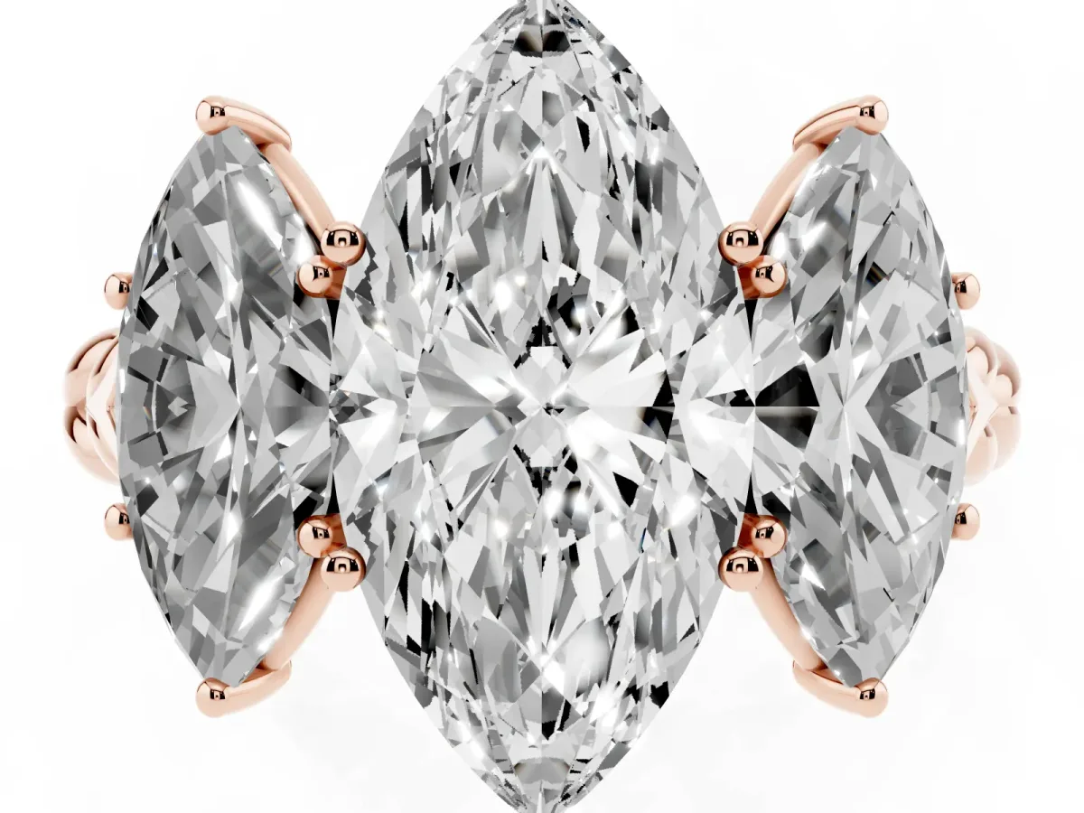 Three-Stone Marquise Cut Diamond Braided Band Ring with Four-Prong Setting Rose gold