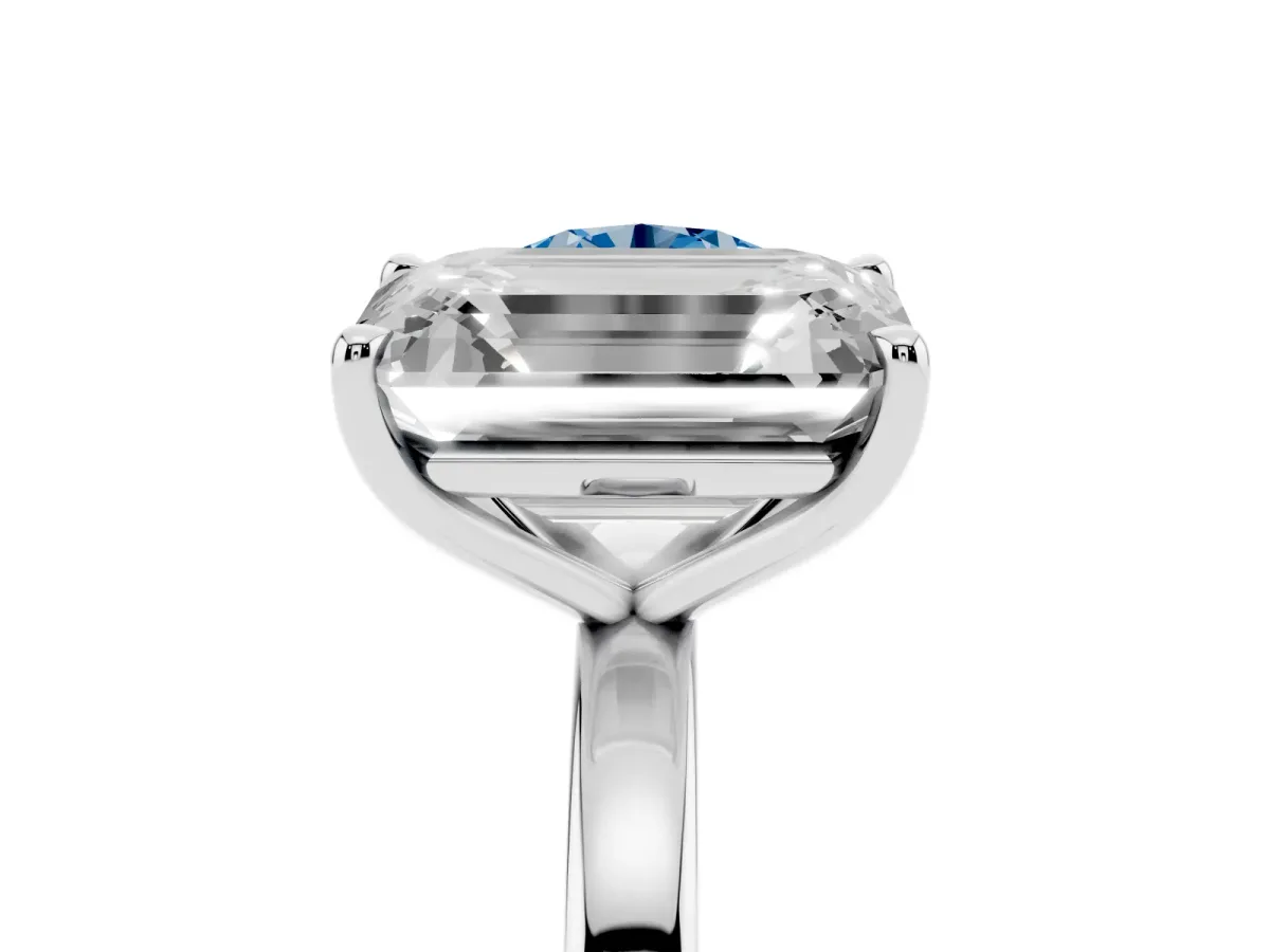 Fancy Blue Round Cut and Emerald Cut Toi Moi Ring with Prong Setting Silver
