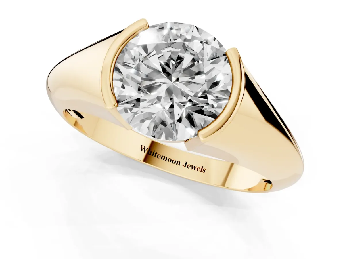 Round Cut Solitaire Tension Set Diamond Ring Yellow gold
