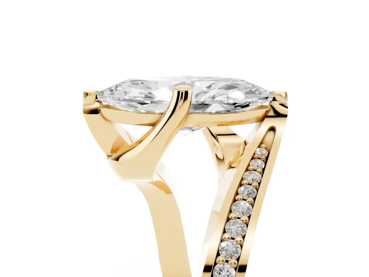 Marquise Cut Solitaire Diamond Twist Band with Pavé Setting and Four-Prong Setting Yellow gold
