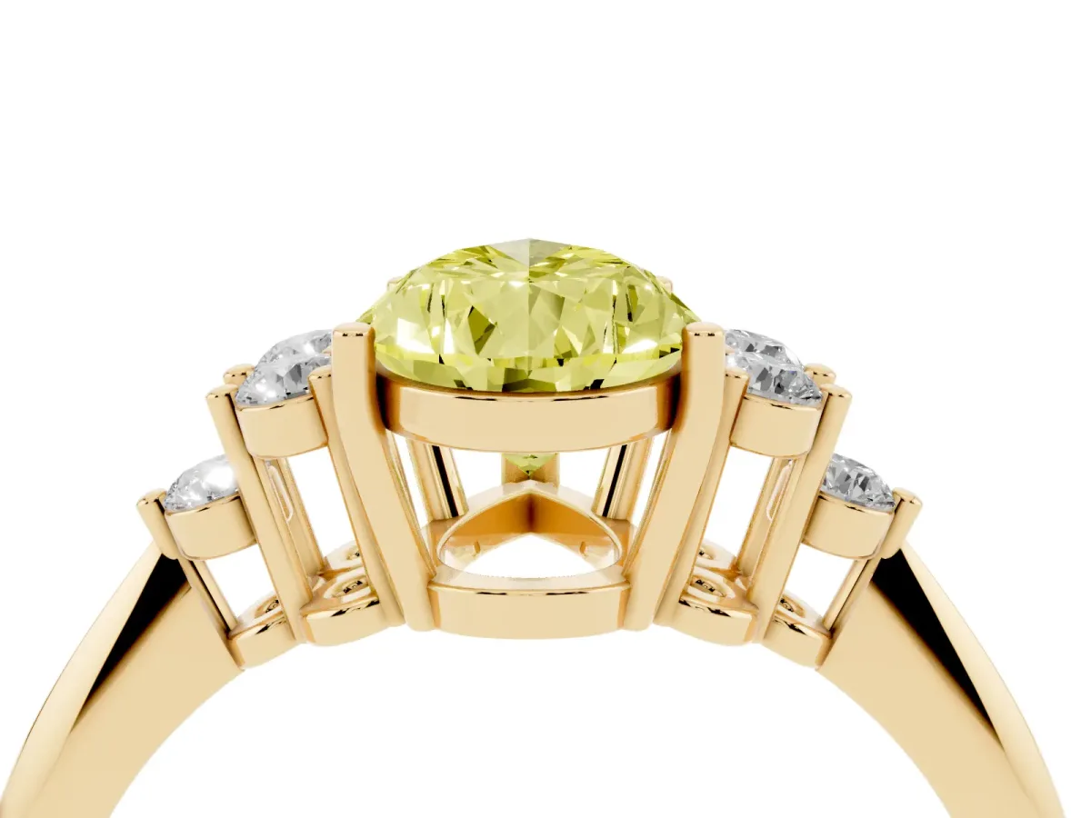 Fancy Yellow Pear Cut Cut Diamond Cluster Ring with Solitaire Band and Four-Prong Setting Yellow gold